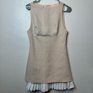 Zara Khaki Nude Sleeveless Dress With White Pleated Hem Size Small New
